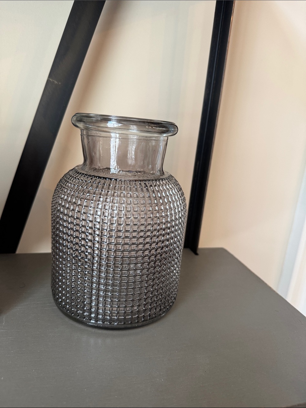 Smoked Gray Textured Glass Vase -
